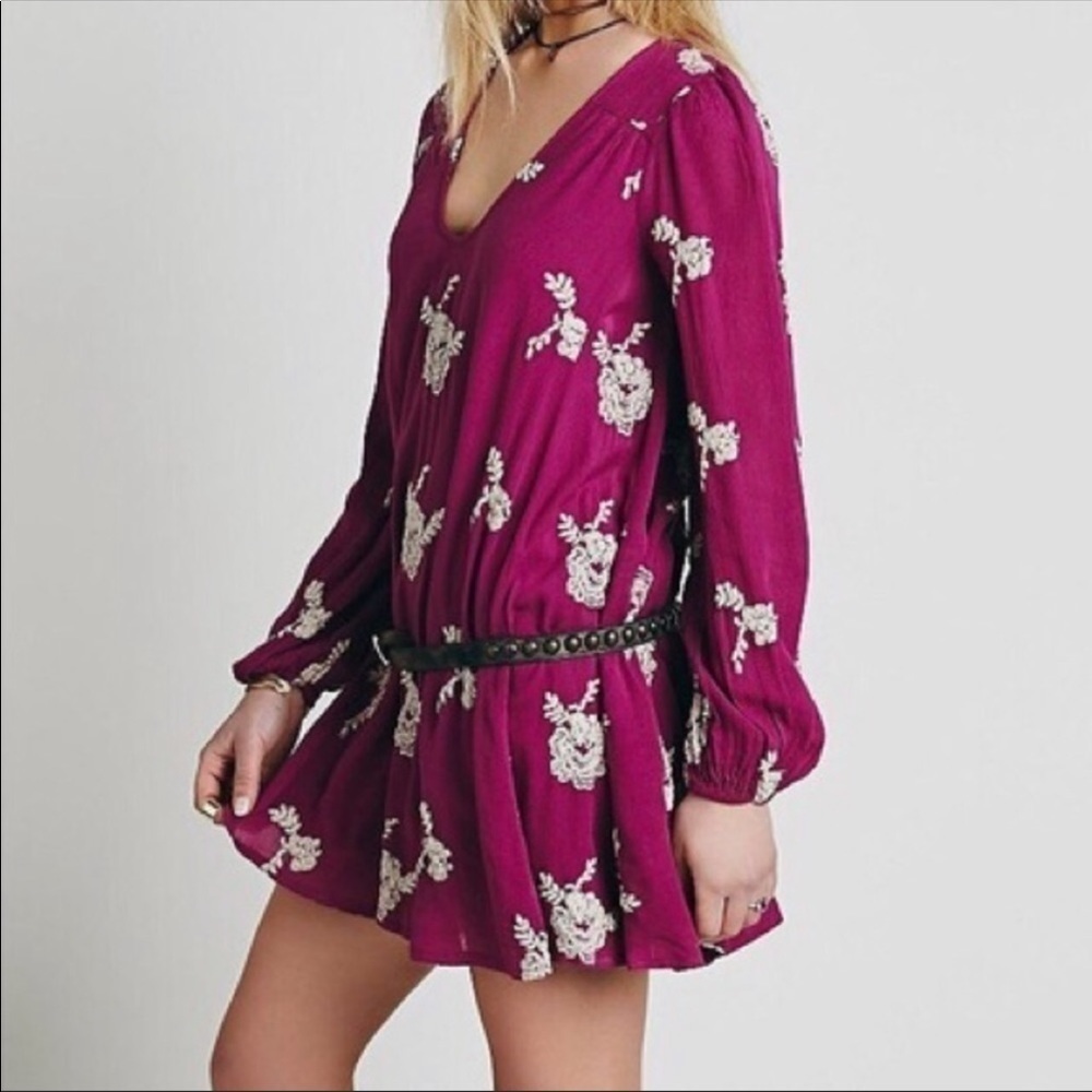 Free People Floral Tunic Dress Purple Combo Small